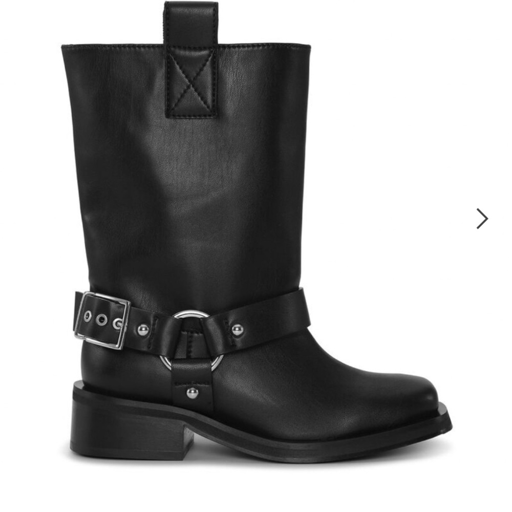 GANNI BLACK MID SHAFT BIKER BOOTS